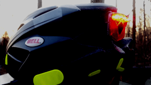 Blackburn Flea 2 rear light mounted on a helmet