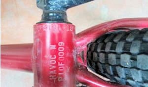 Model and frame number stamped onto bottom bracket