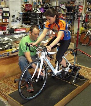 The bike is held on a training stand while it is tailored to your needs