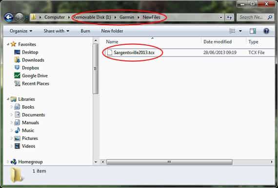 ... and COPY your .tcx file into the NewFiles folder