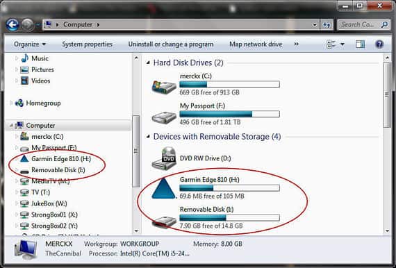 Your file explorer should show the Garmin and MicroSD card as additional drives