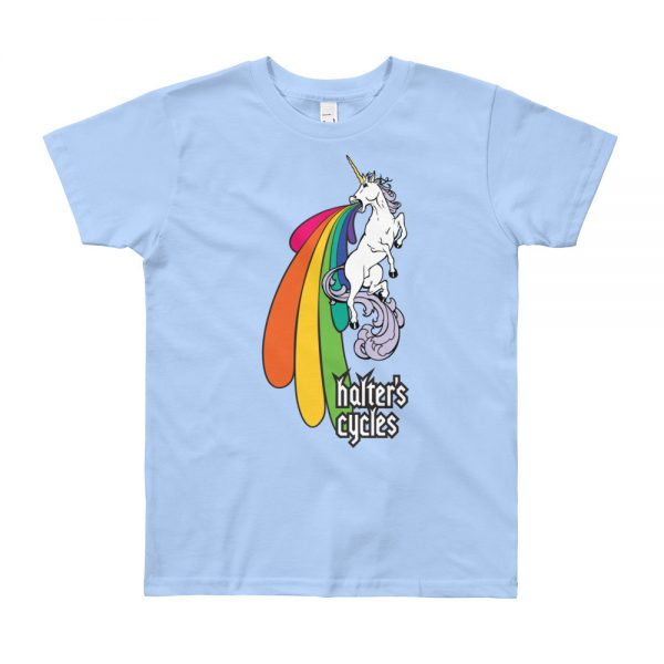 Halter’s Cycles Rainbow Unicorn Youth T-Shirt - Image 3